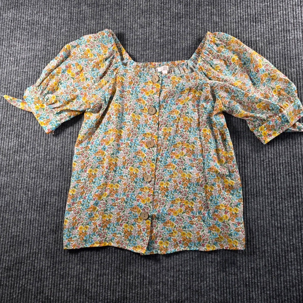 LC Lauren Conrad Floral Puff Sleeve Blouse XS Button Front Cottagecore